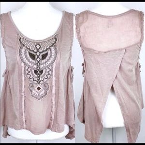 Free People Lavender Owl Design Tank Tunic Mesh